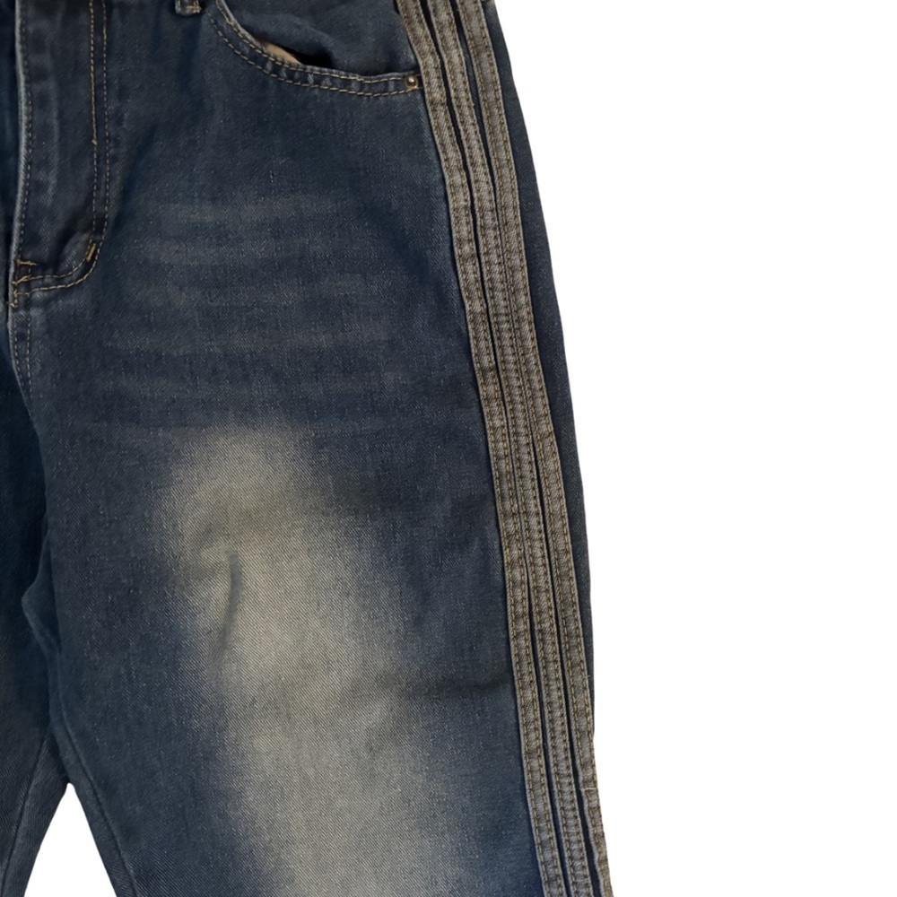 Y2K Dirty Wash Women’s Flared Jeans with Side Triple Stripe - Picture 3 of 5